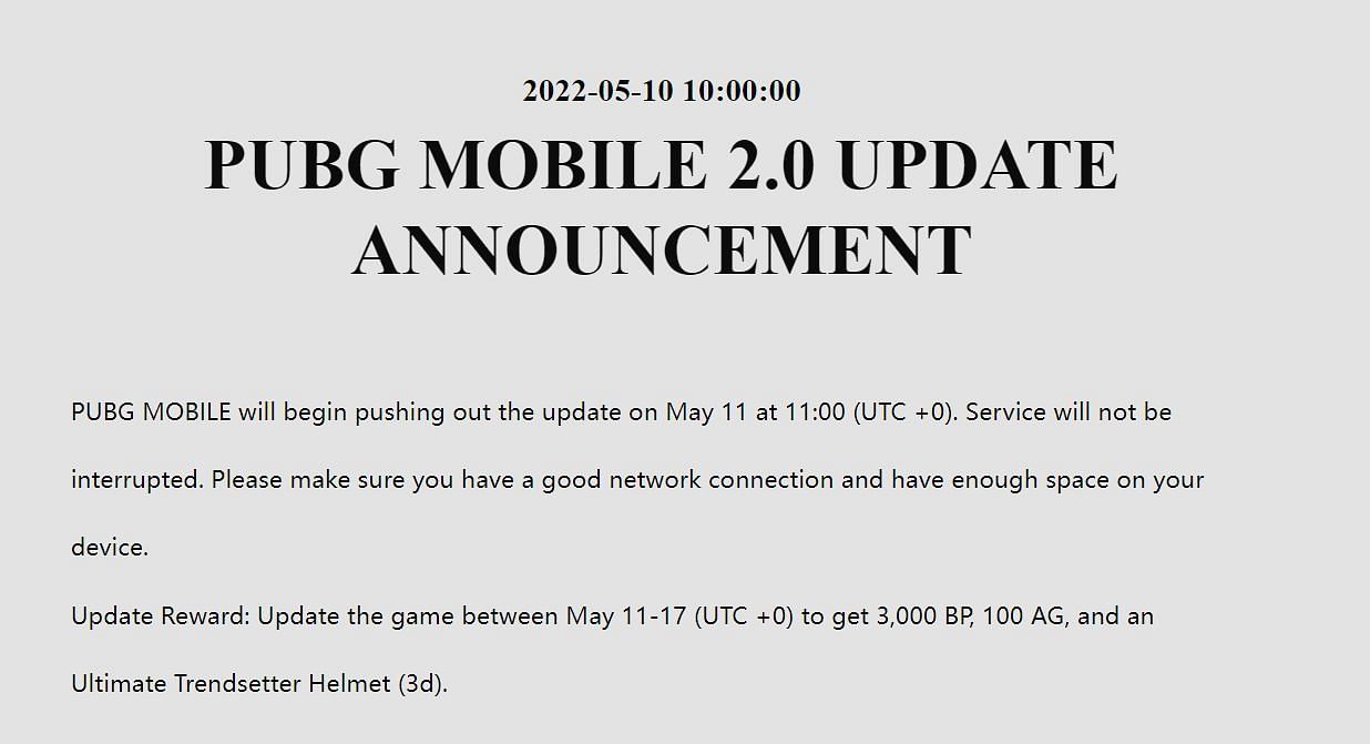 The release time of the update (Image via Krafton)