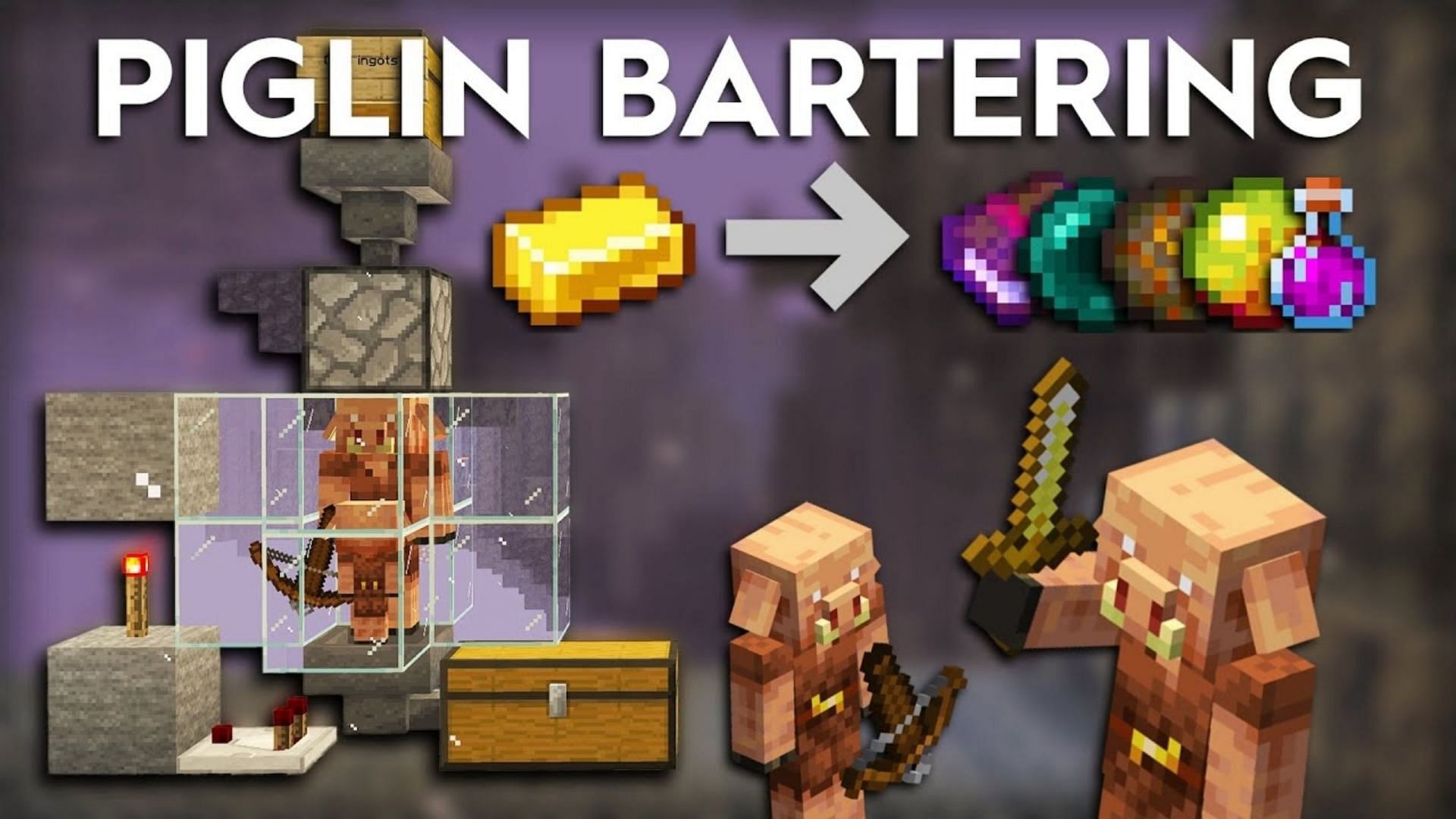 Piglin bartering can lead to several helpful items, including precious ender pearls (Image via Shulkercraft/Youtube)