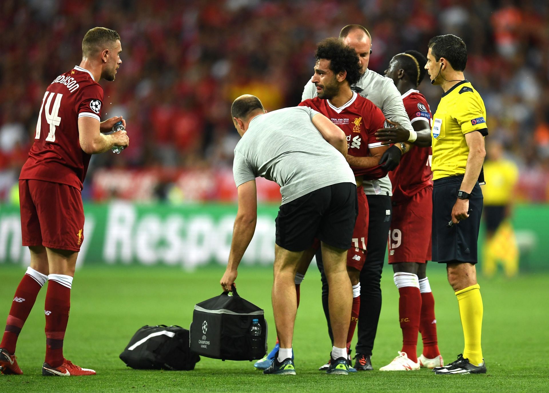 Salah had to come off injured in the 2018 final.