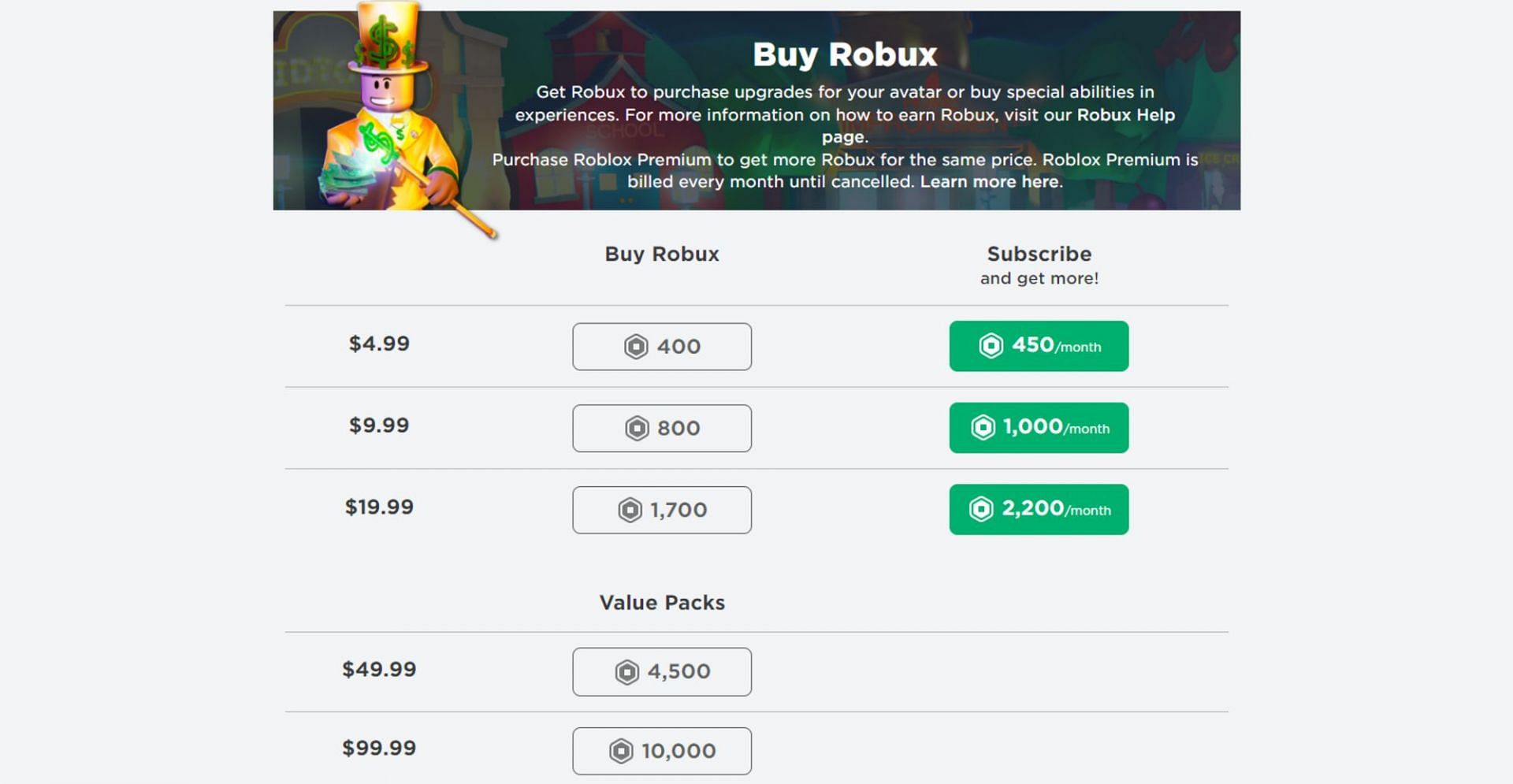 Buy Robux (Image via Roblox)
