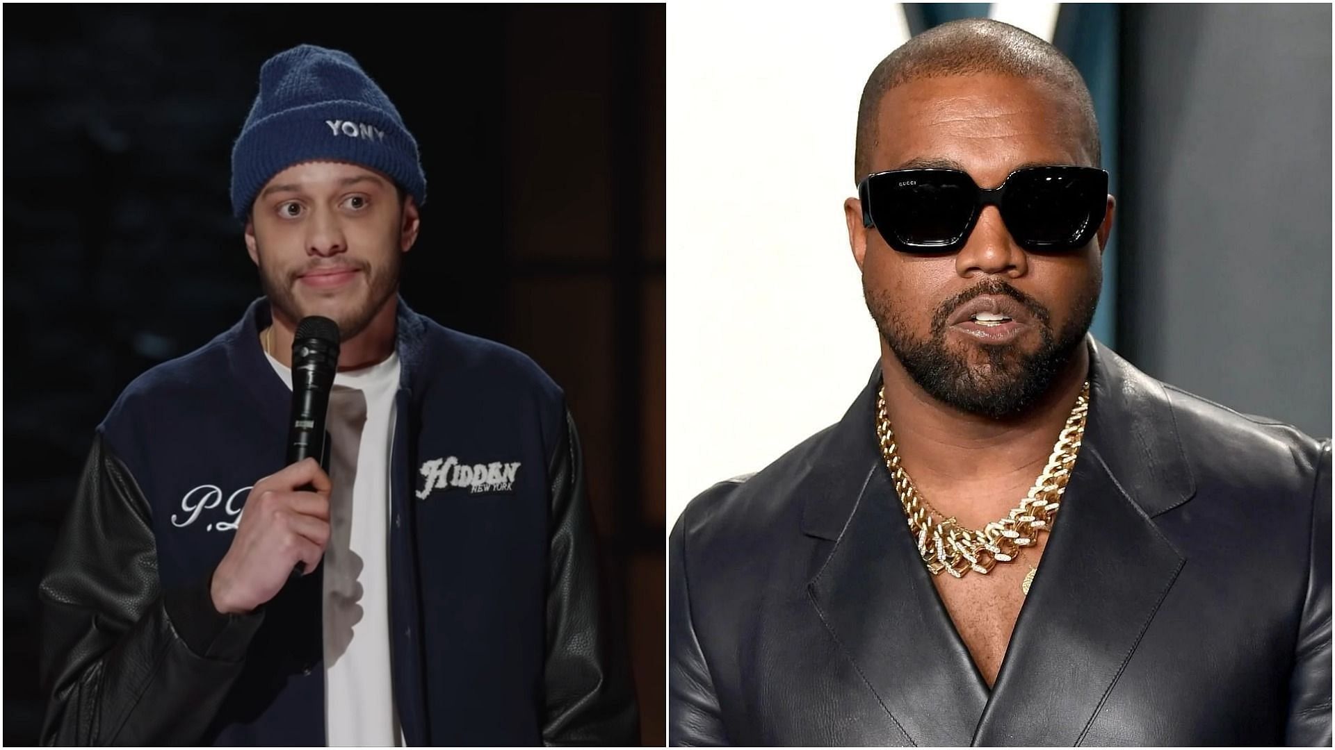 Pete Davidson and Kanye West (Image via Netflix is a Joke/ YouTube, and Karwai Tang/Getty Images)