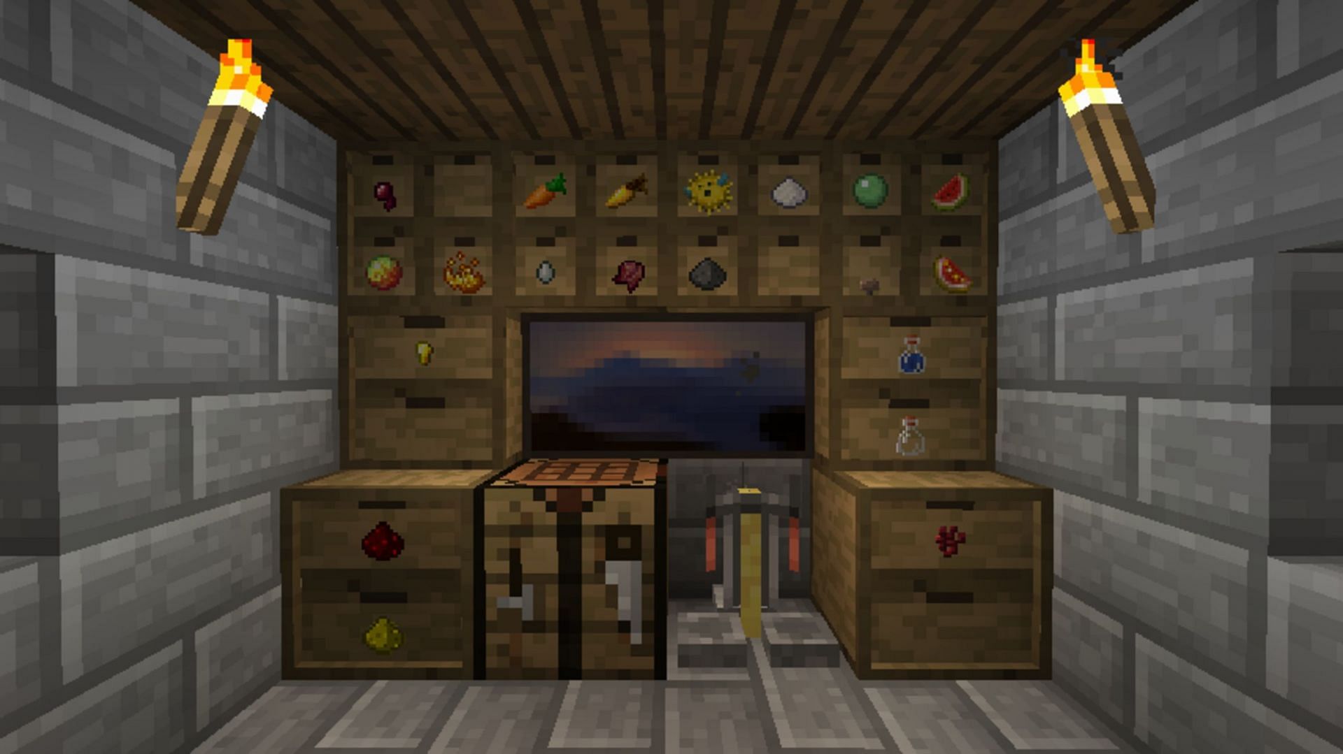 A player&#039;s potion brewing station complete with storage drawers (Image via Texelsaur/CurseForge)