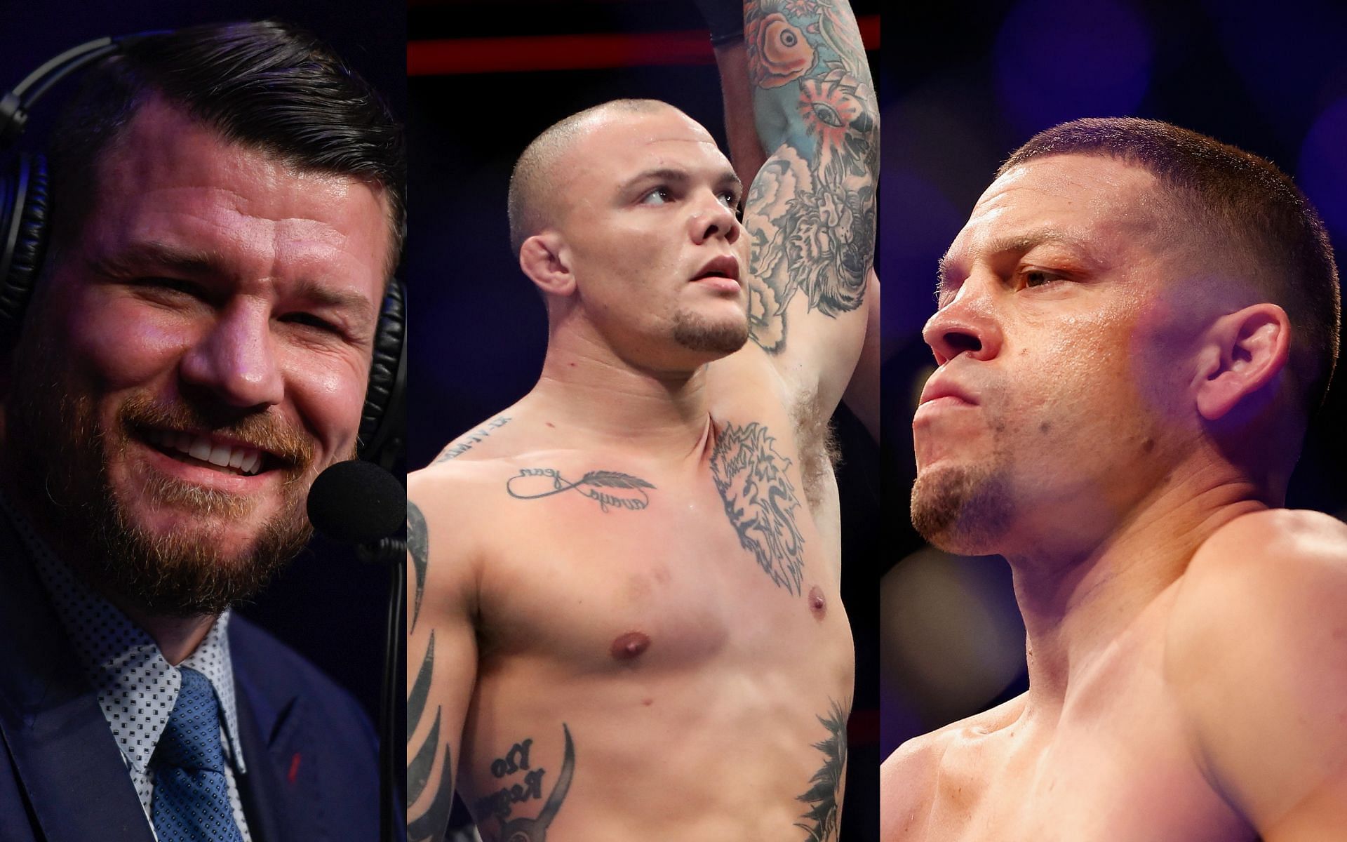 Michael Bisping (left), Anthony Smith (centre), Nate Diaz (right)