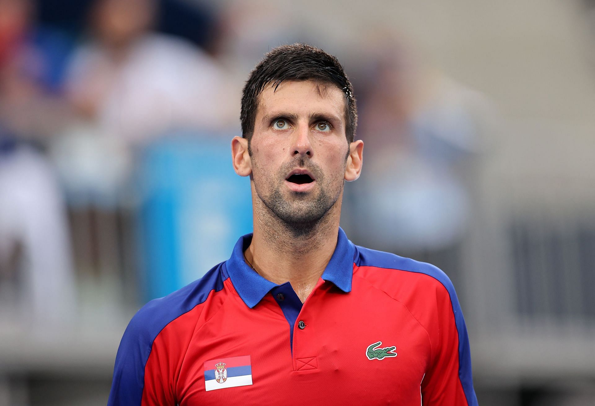 Novak Djokovic during his semifinal against Alexander Zverev at the Tokyo Olympics
