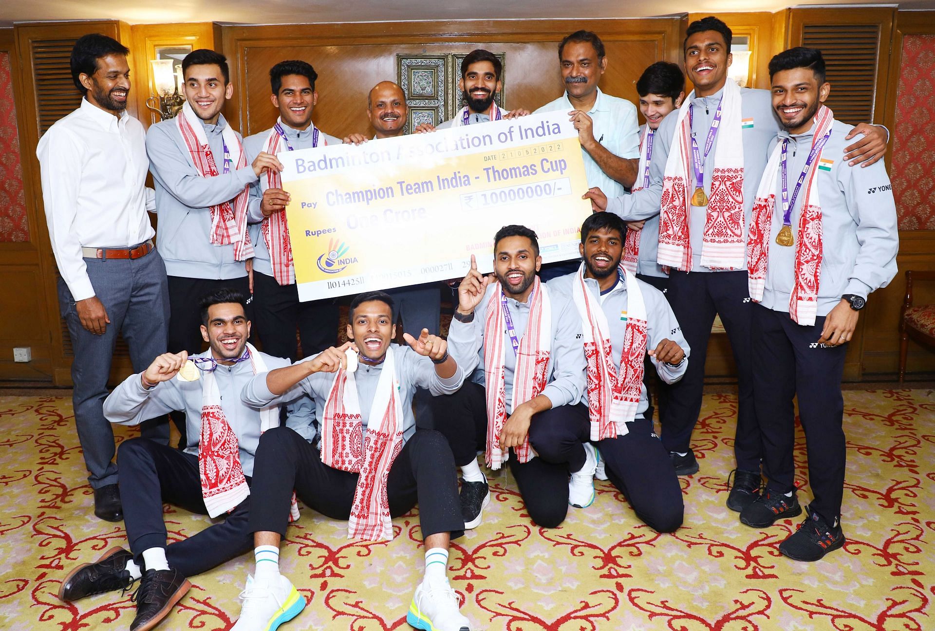 The 10-member Indian men&#039;s badminton team with chief national coach Pullela Gopichand and BAI general secretary Sanjay Mishra. (Pic credit: BAI)