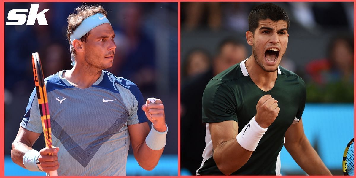 Carlos Alcaraz (L) will face Rafael Nadal (R) in the quarterfinals of the Madrid Open