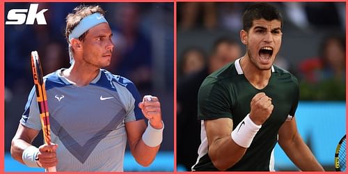 Carlos Alcaraz (L) will face Rafael Nadal (R) in the quarterfinals of the Madrid Open