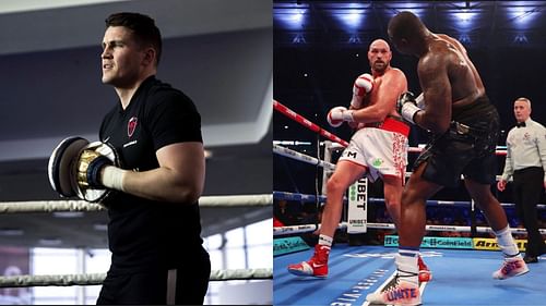 Shane McGuigan (left), Tyson Fury & Dillian Whyte (right)