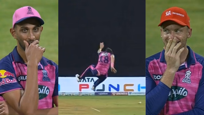 IPL 2022: [Watch] Prasidh Krishna's misdirected throw almost injures RR teammate Trent Boult