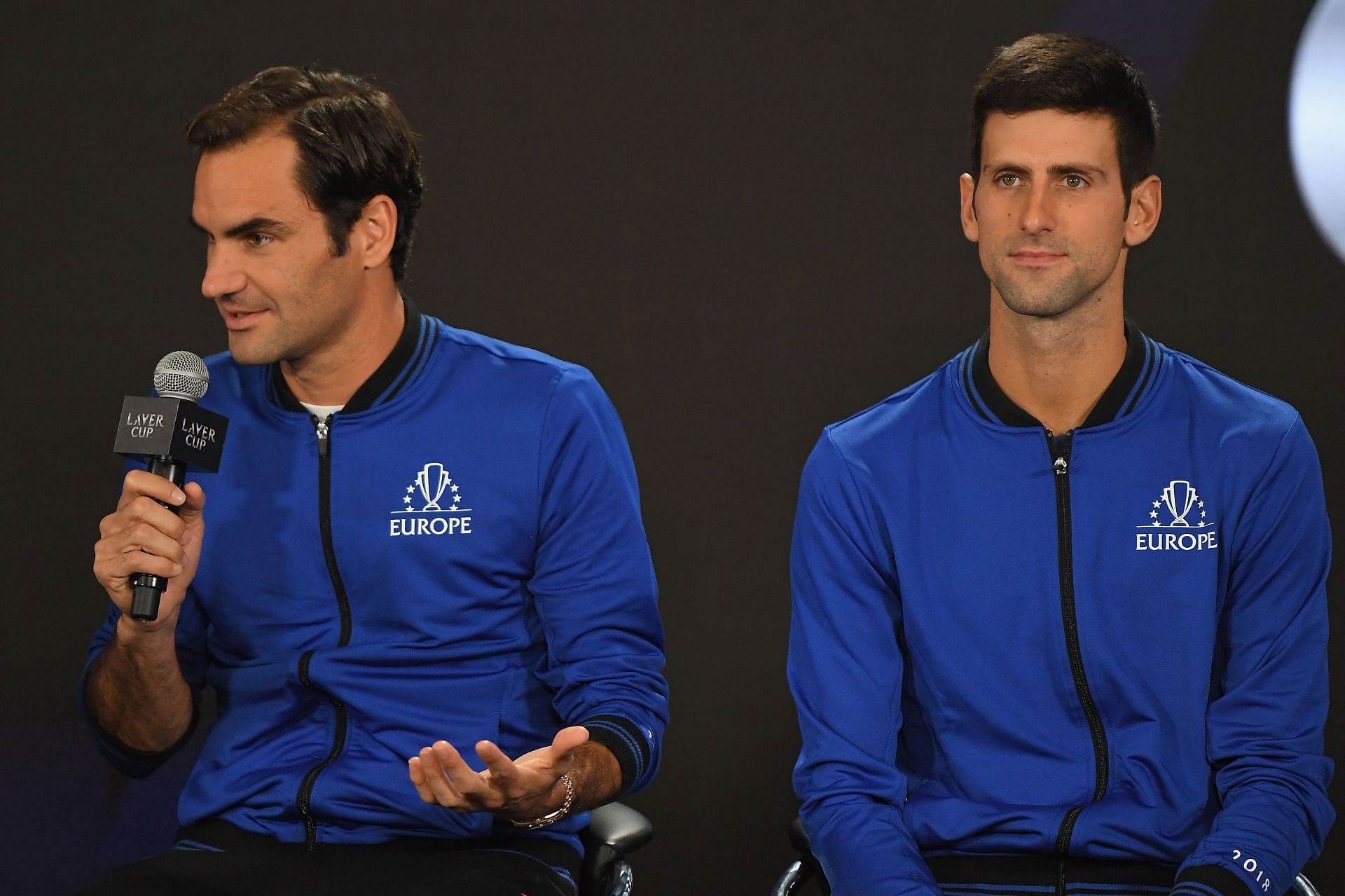 Roger Federer and Novak Djokovic at the 2018 Laver Cup