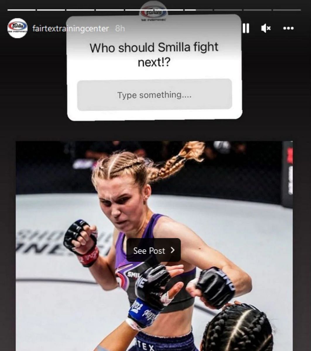 ONE strawweight Muay Thai champion Smilla &#039;The Hurricane&#039; Sundell [screengrab from @fairtextrainingcenter Instagram Story]