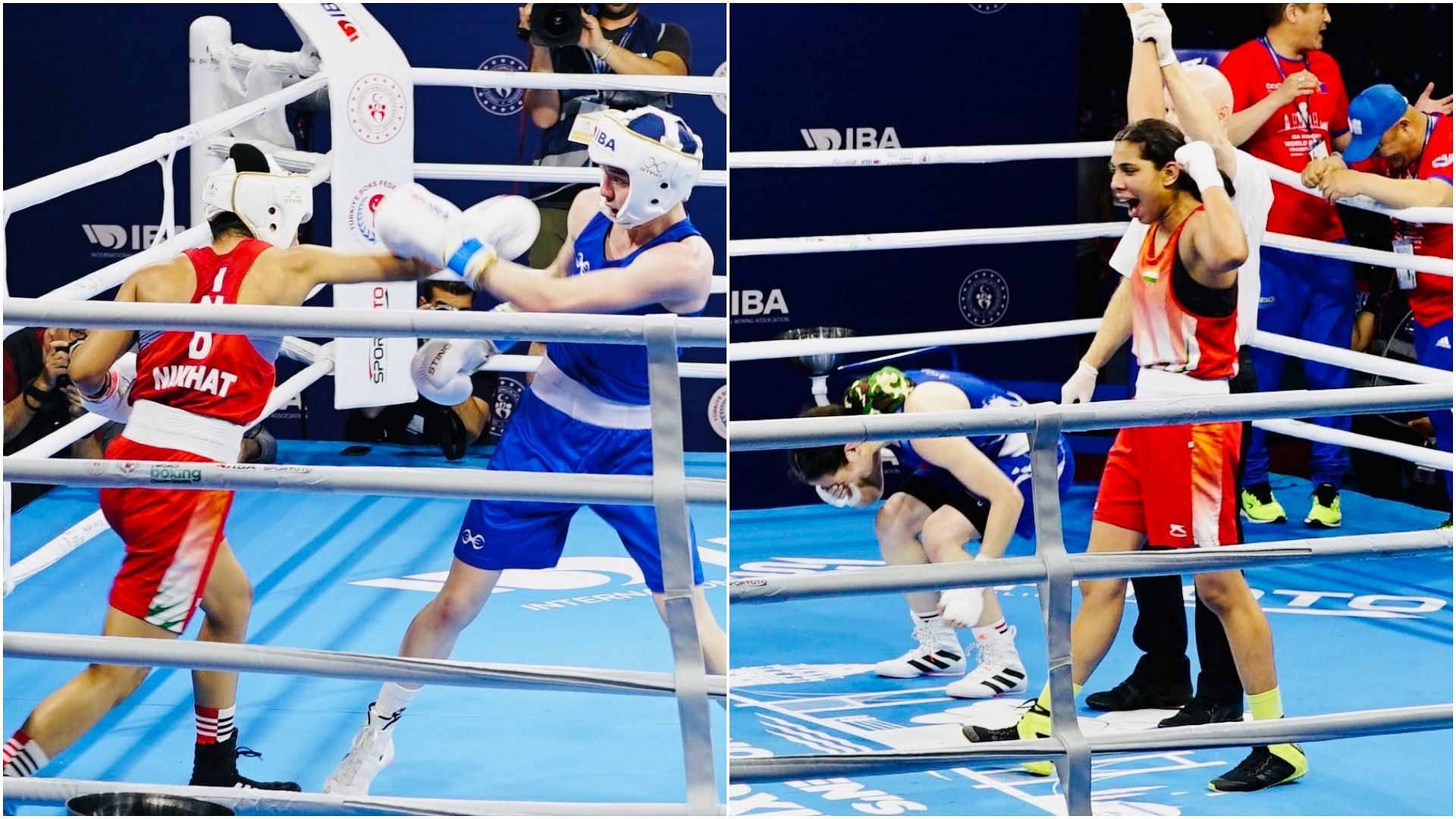 IBA Women&rsquo;s World Boxing Championships: Nikhar Zareen (L), Manisha (R) during their bouts (Pic Credit: BFI)