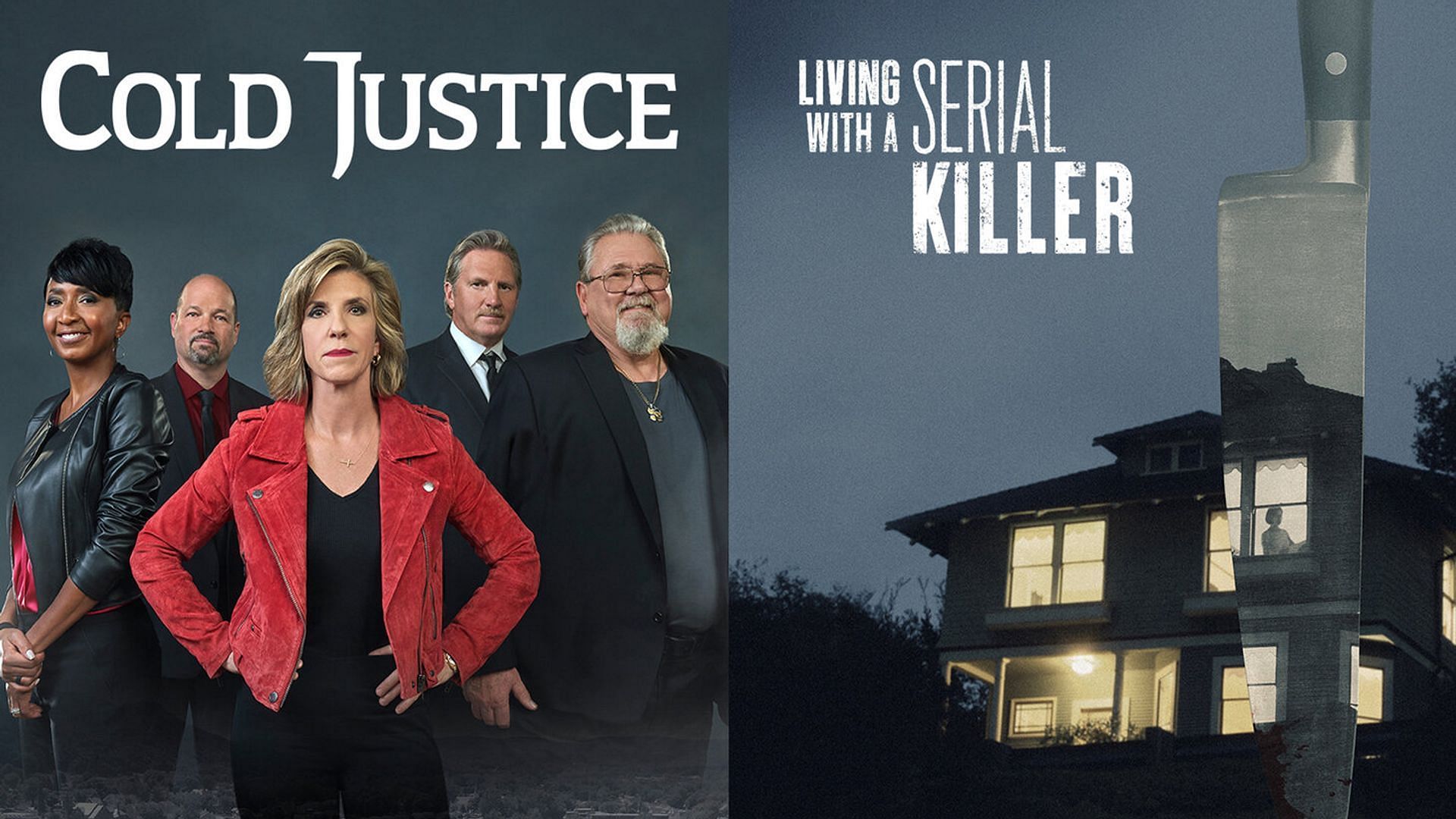 Promotional posters of Oxygen&#039;s Cold Justice and Living with a Serial Killer (Image via Oxygen)