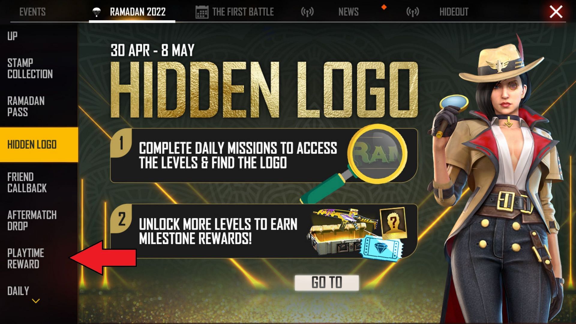 Clicking here will take the users to the event (Image via Garena)