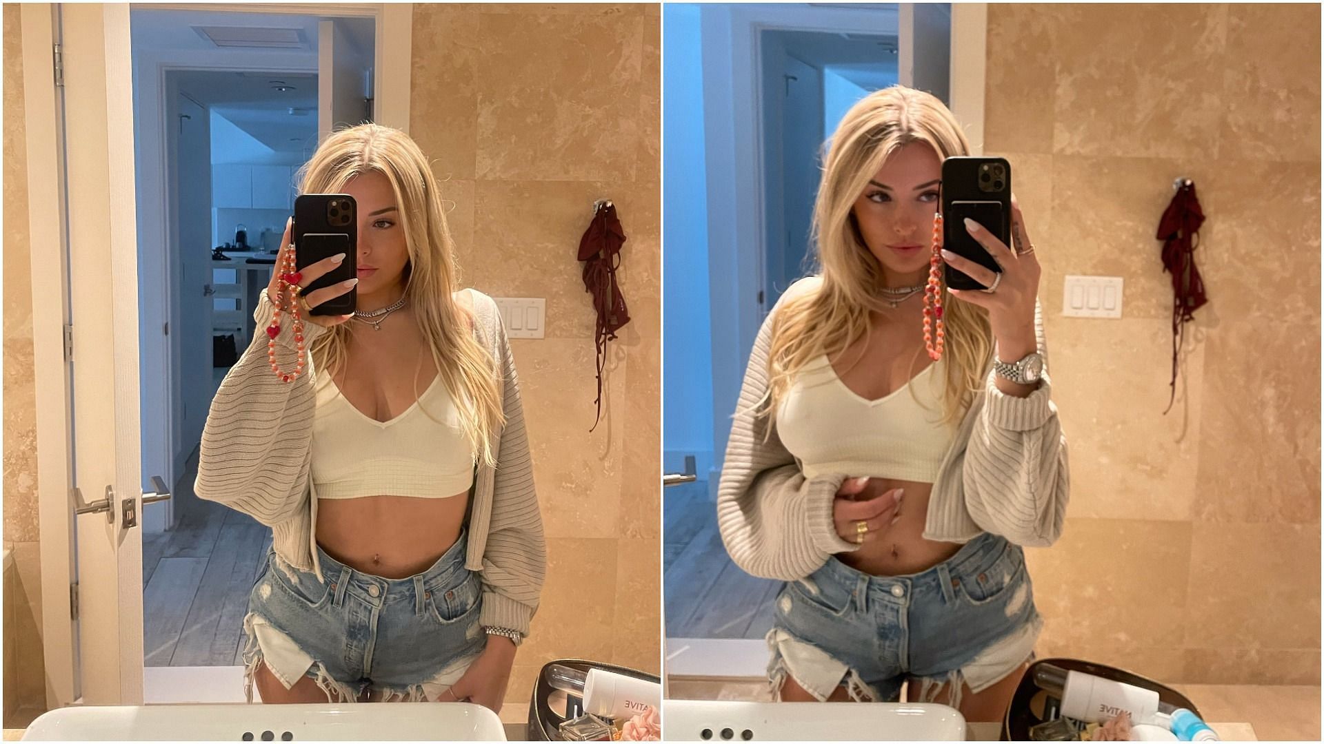 Hot tub streamer Corinna Kopf was banned from the platform due to &#039;inappropriate attire&#039; (Image via- Pouty girl/Twitter)