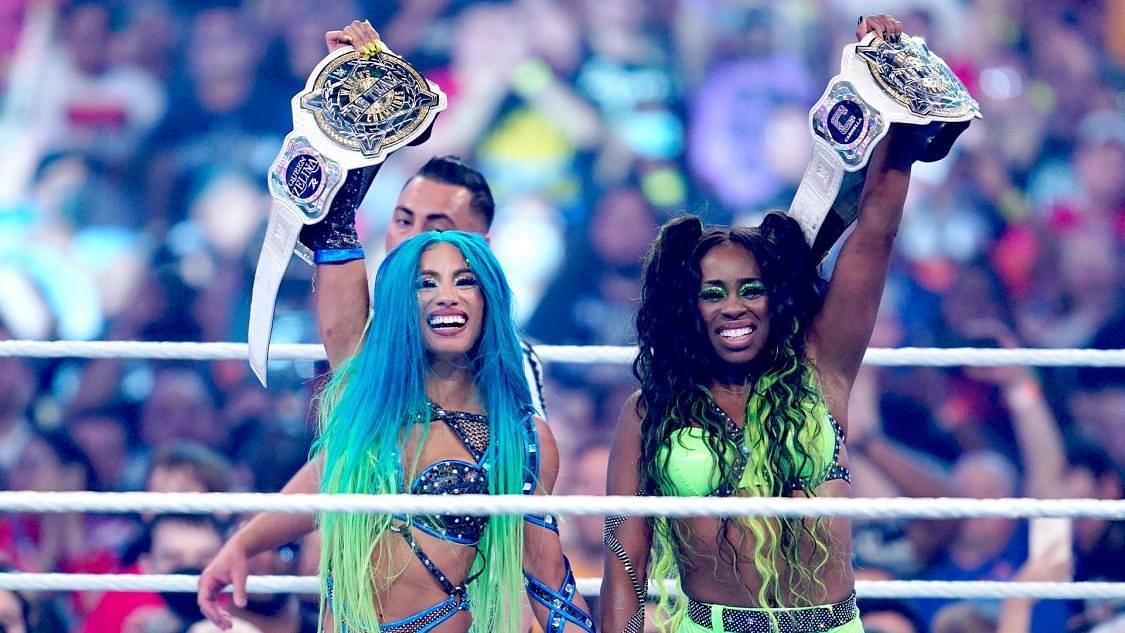 Sasha Banks and Naomi with the Women&#039;s Tag Team Championship