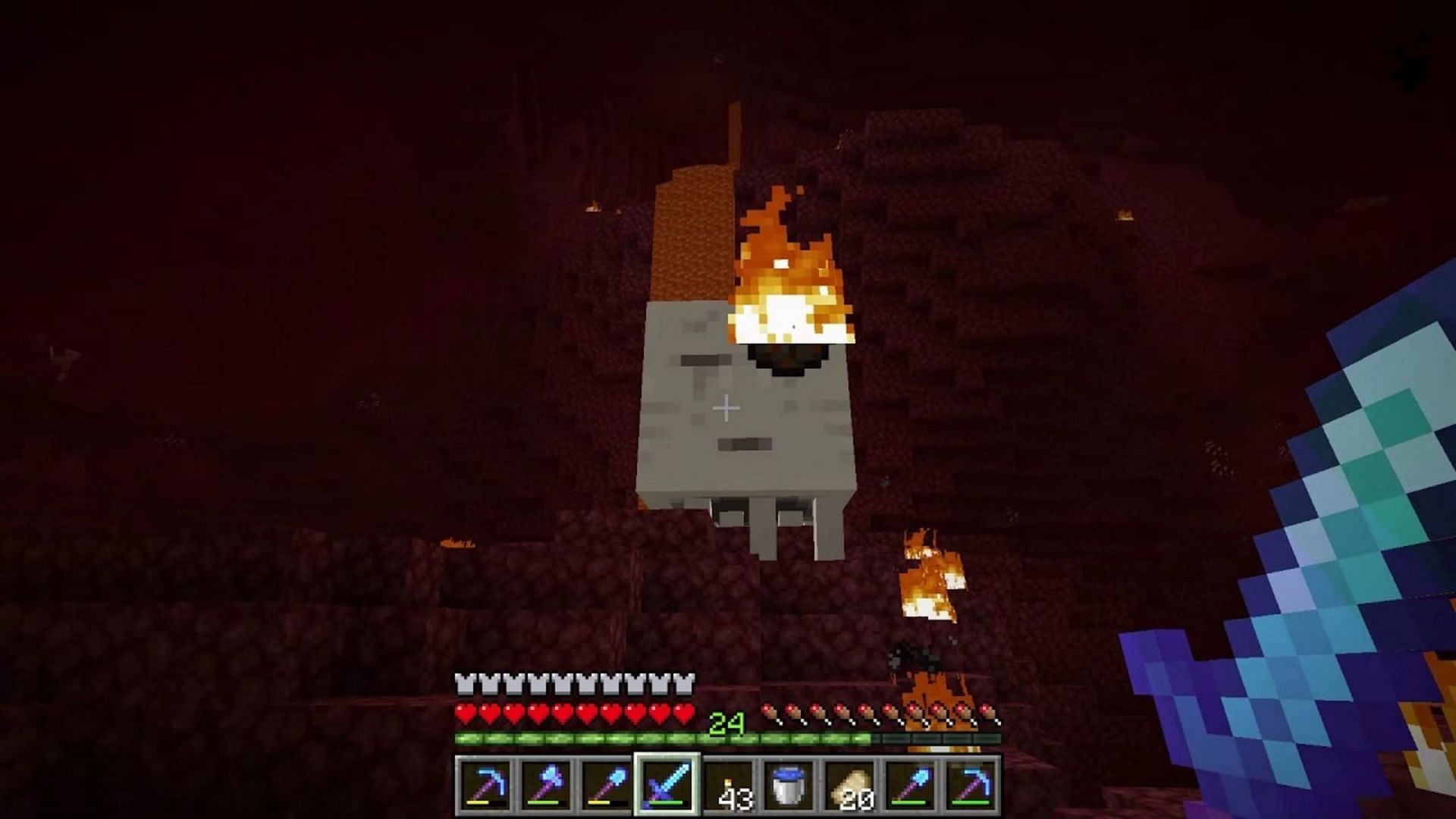 Players can use Looting swords to get extra use out of ghast fireballs (Image via Waifu Simulator 27/YouTube)