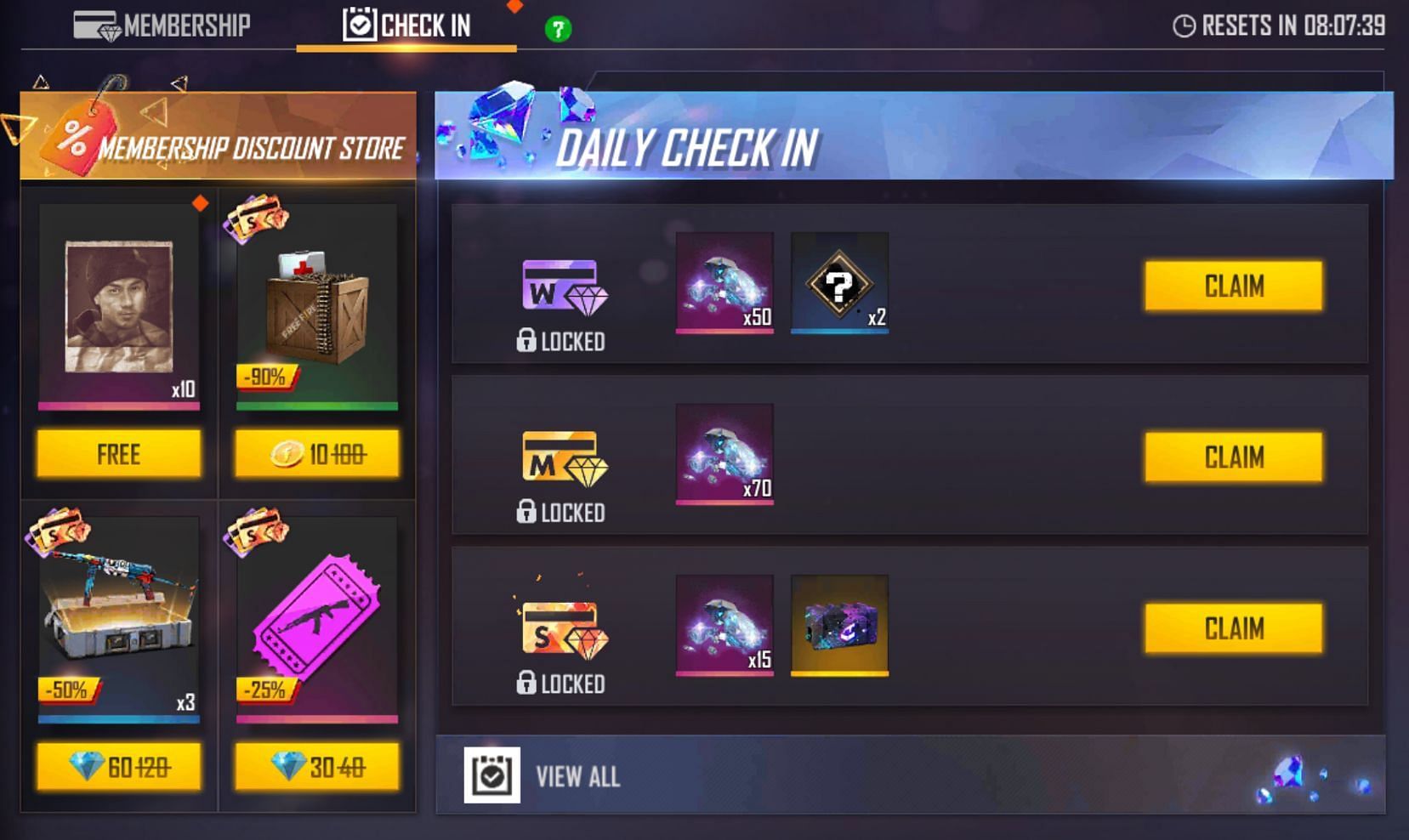 Users can collect the diamonds through the Daily Check-In (Image via Garena)