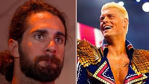 Seth Rollins reacts after losing the 16th straight singles match to Cody Rhodes since his WWE return