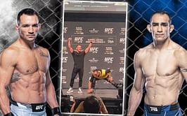"1-0 T. Ferg" - Michael Chandler takes Tony Ferguson's fake ankle pick on the chin