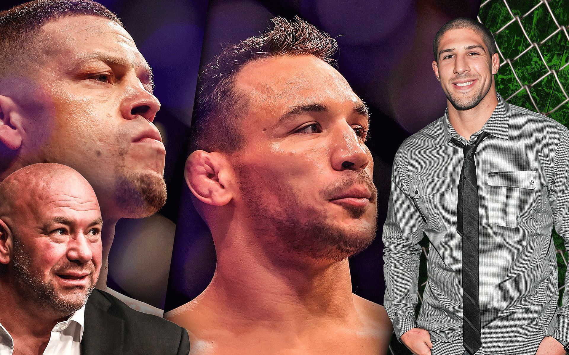 Nate Diaz (left), Dana White (bottom-left), Michael Chandler (center) &amp; Brendan Schaub (right)