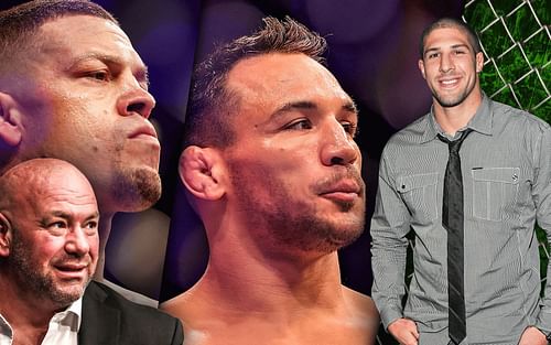 Nate Diaz (left), Dana White (bottom-left), Michael Chandler (center) & Brendan Schaub (right)