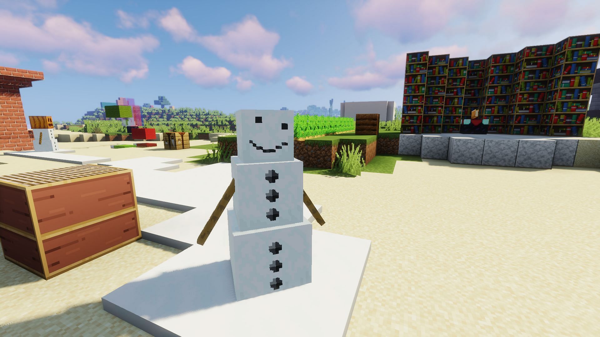 A snow golem with their pumpkin sheared off (Image via Minecraft)