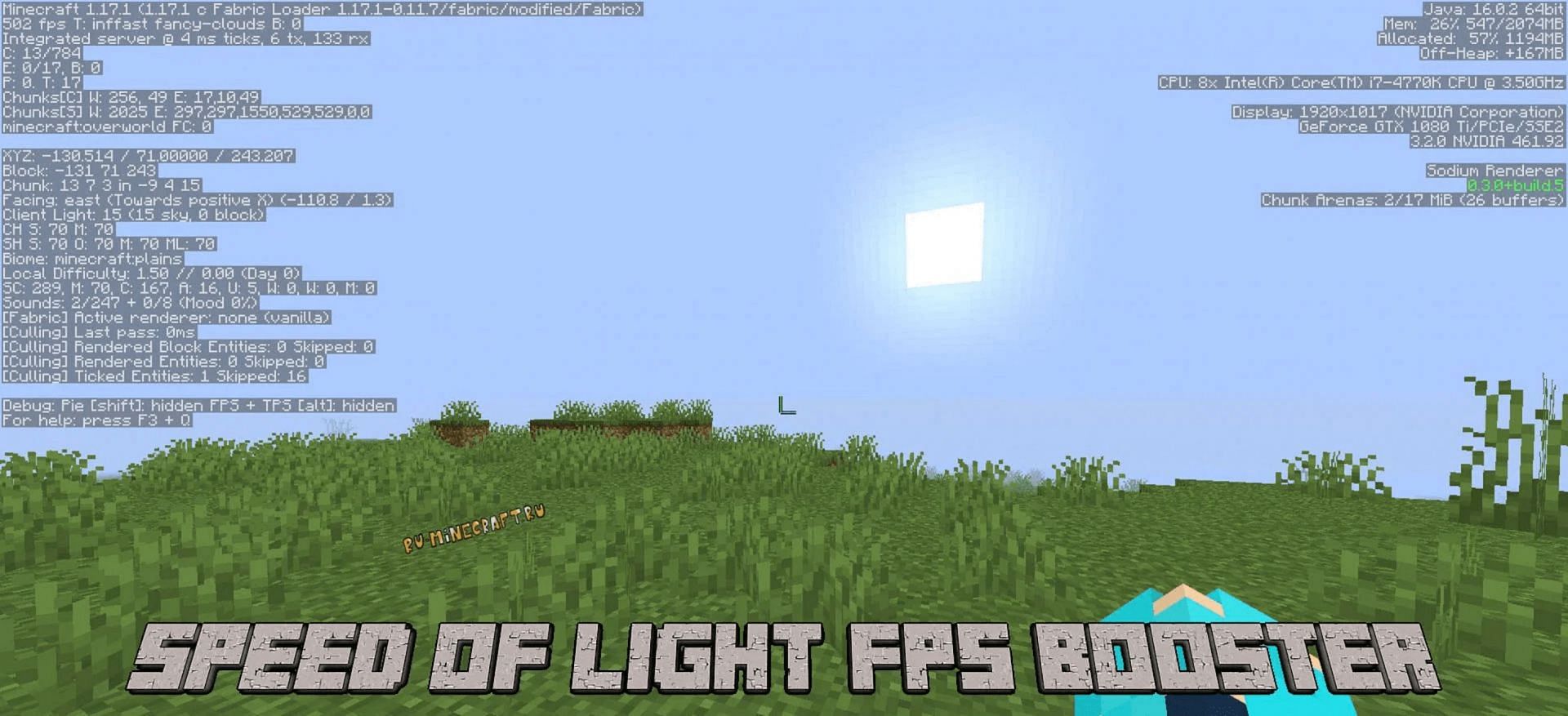 Speed of Light doesn&#039;t introduce new content, but it can improve FPS significantly (Image via Mojang)