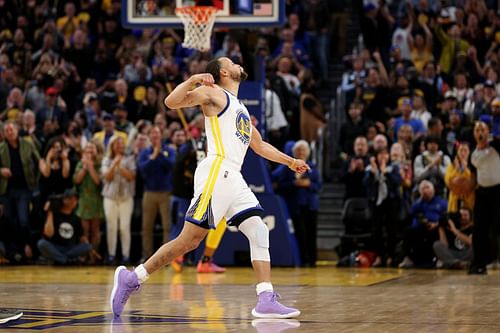 Memphis Grizzlies vs. Golden State Warriors, Game 4: Steph Curry celebrates in the final minute.