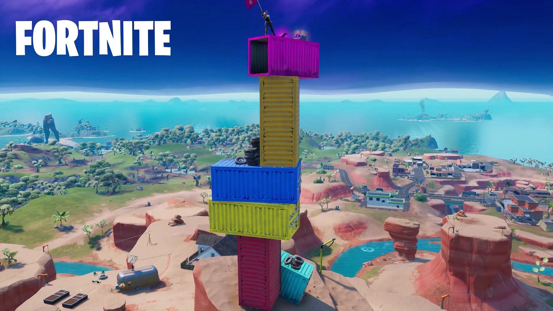 A pink colored container is stacked on top of four containers on the map at present (Image via YouTube/PlayStationGrenade)
