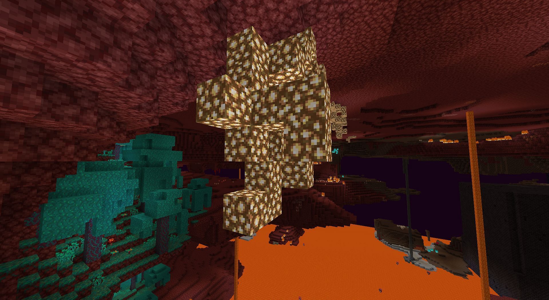 Blob of blocks on the Nether ceiling (Image via Minecraft)