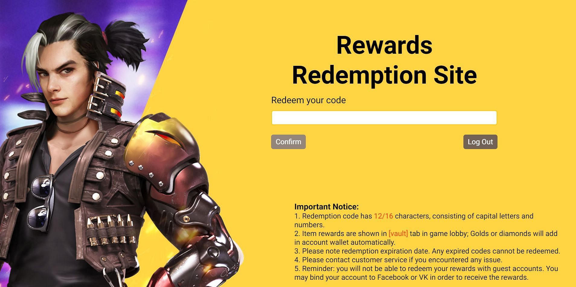 Enter a redeem code (Image via Garena)