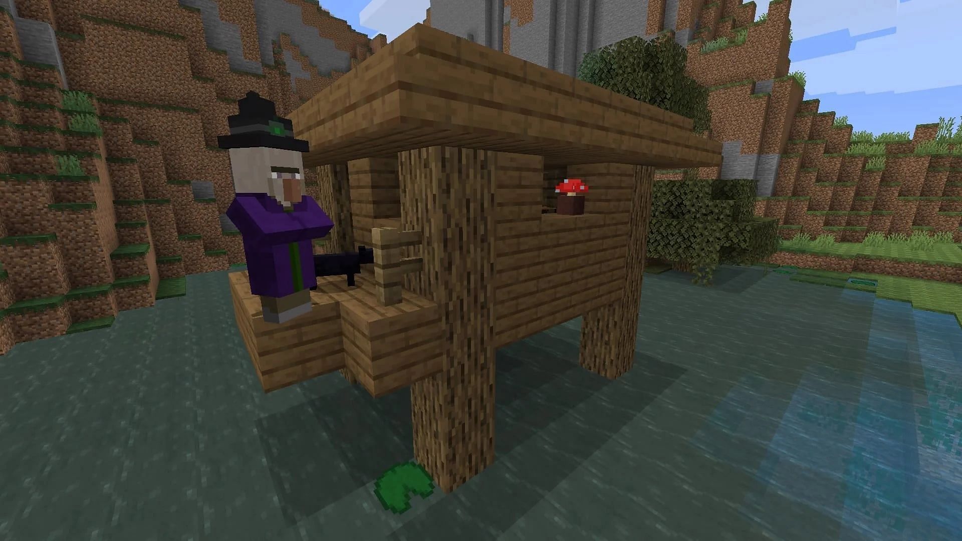 A witch at their hut, one of the sources of the poison effect (Image via Minecraft)