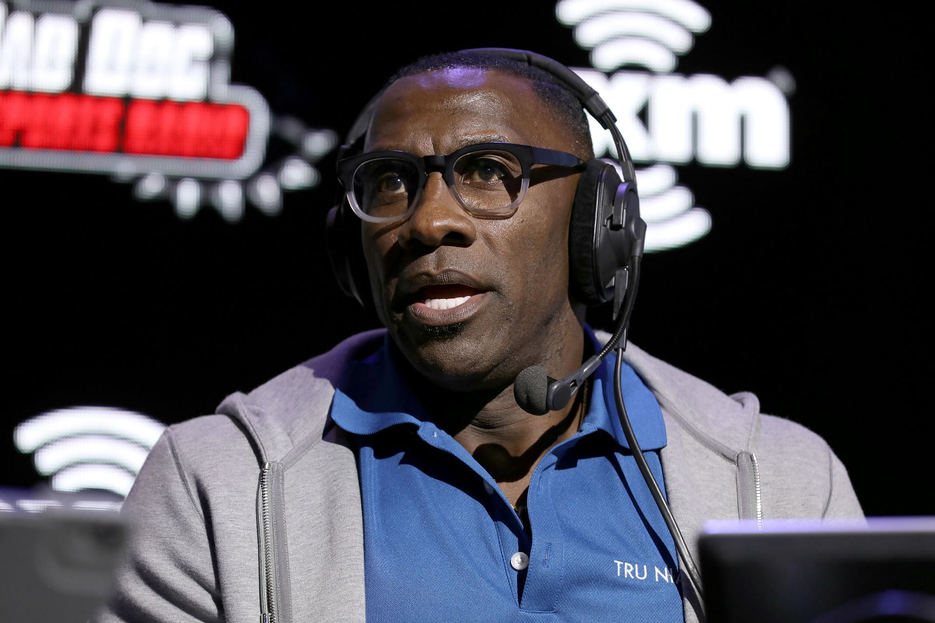 Former NFL player Shannon Sharpe at SiriusXM At Super Bowl LIV - Day 1
