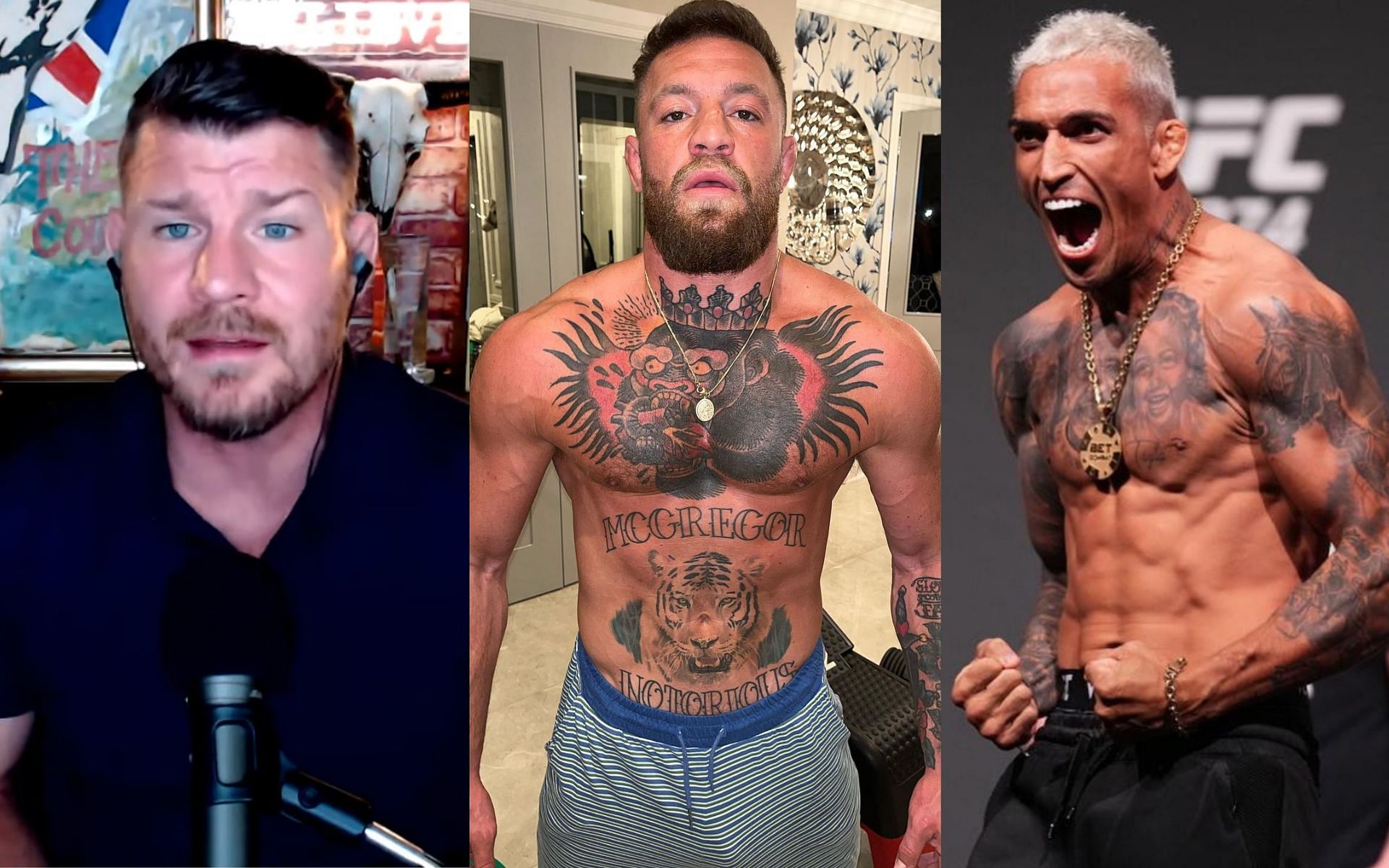 Michael Bisping (left), Conor McGregor (middle), Charles Oliveira (right) [Image courtesy: Michael Bisping YouTube channel, @thenotoriousmma and @charlesdobronxs via Instagram]
