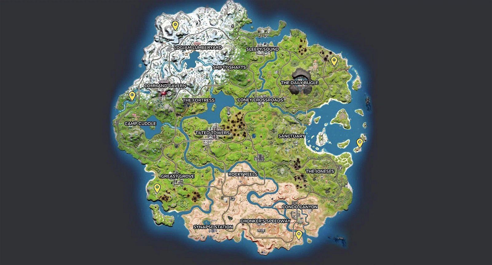 All Choppa locations in Fortnite Chapter 3 Season 2 (Image via FN.gg)