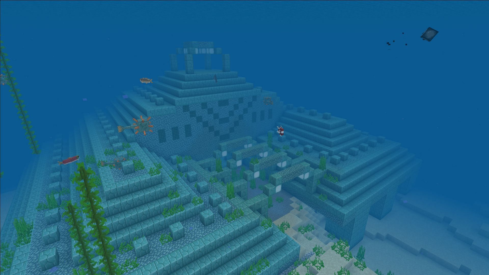 One of the many ocean monuments found near the spawn point (Image via Minecraft)