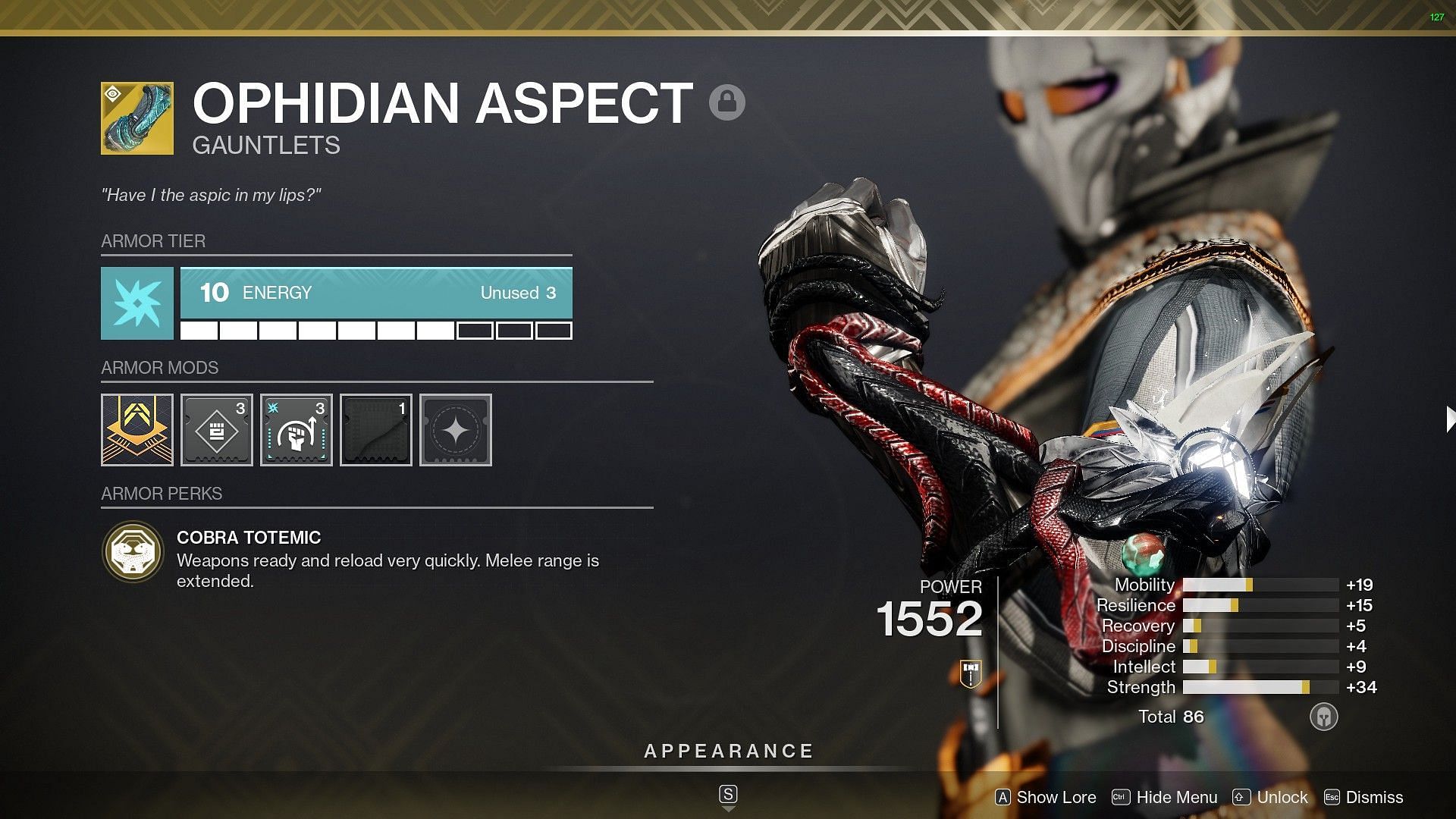 Ophidian Aspect (Image via Bungie)