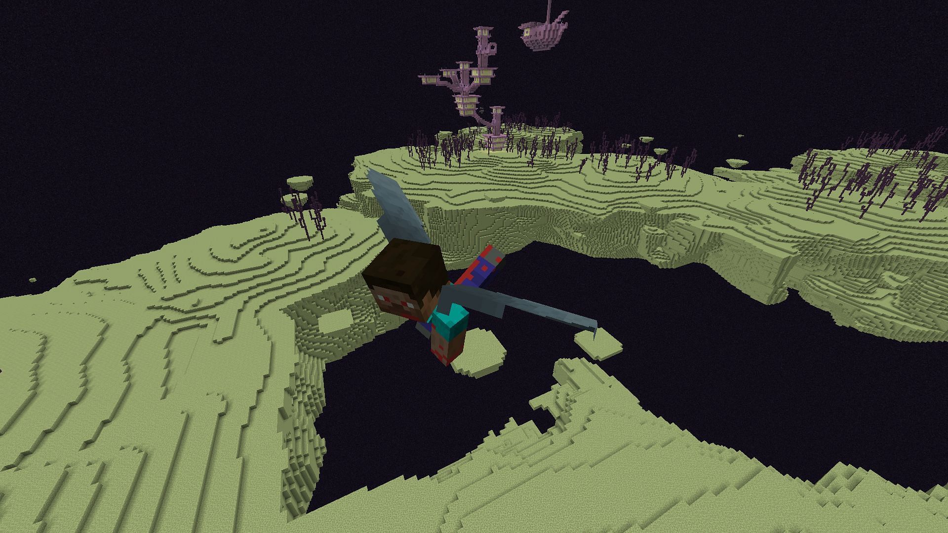 Flying with Elytra is the best way to travel in this realm (Image via Minecraft)