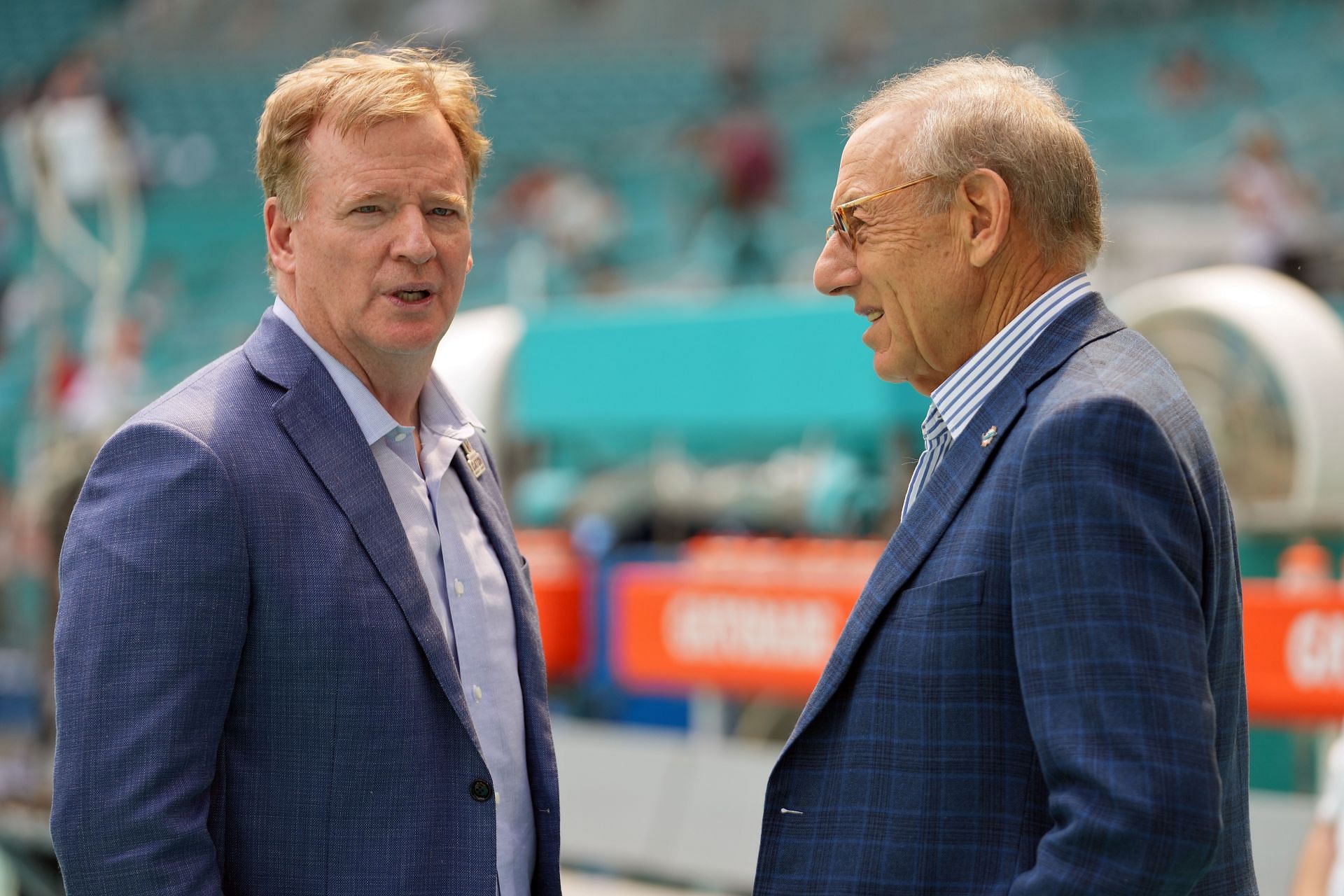 NFL commisioner Roger Goodell (left) pictured alongside Miami Dolphins owner Stephen Ross