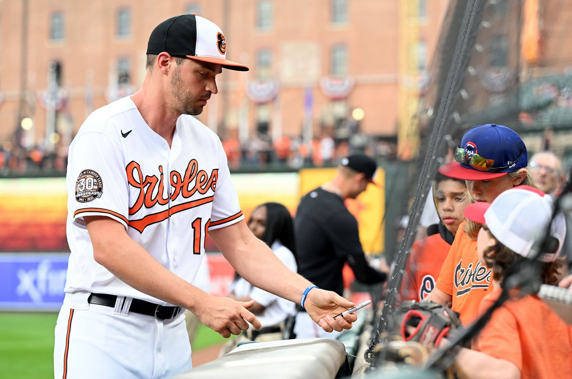 Baltimore Orioles&#039; Trey Mancini interacting with fans