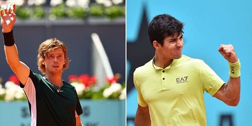 Andrey Rublev (L) and Cristian Garin