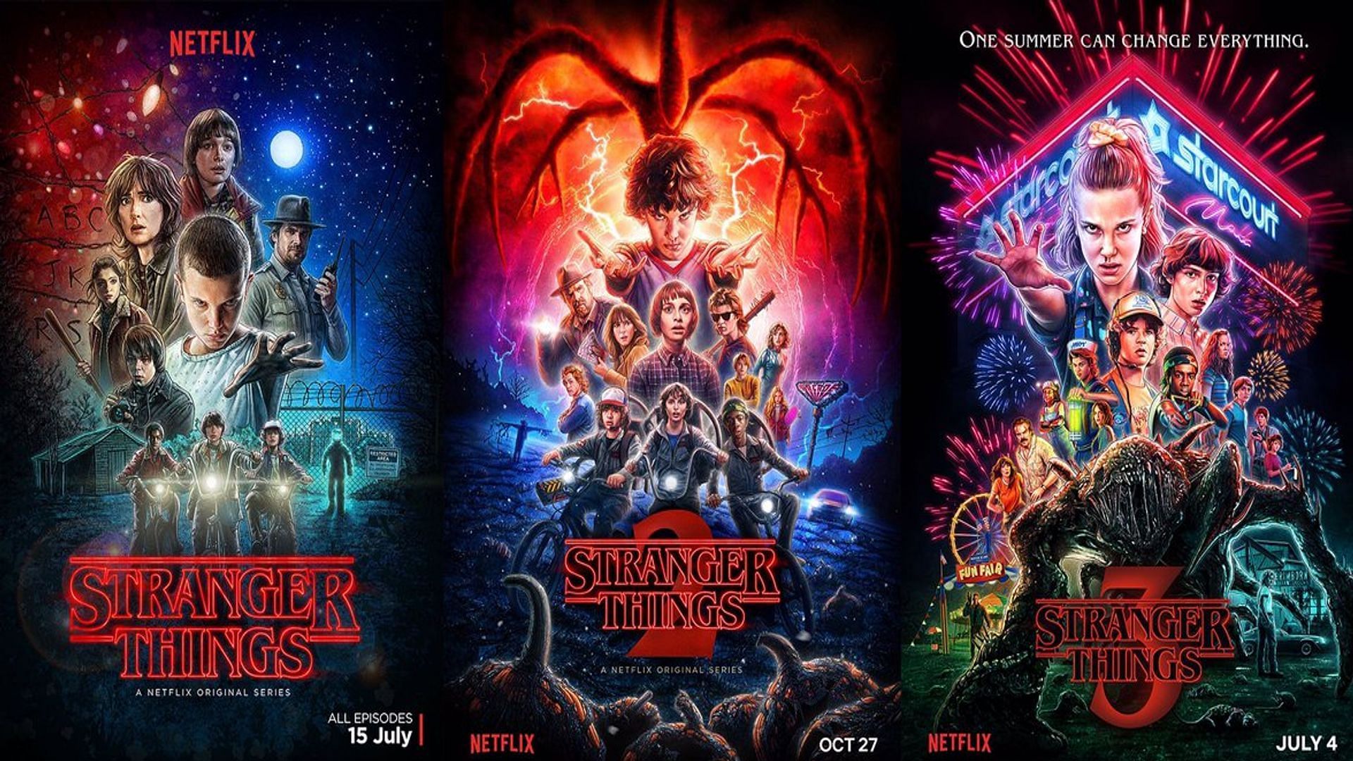 Netflix&#039;s official poster for Stranger Things Season 1,2 and 3 (Image via Netflix)
