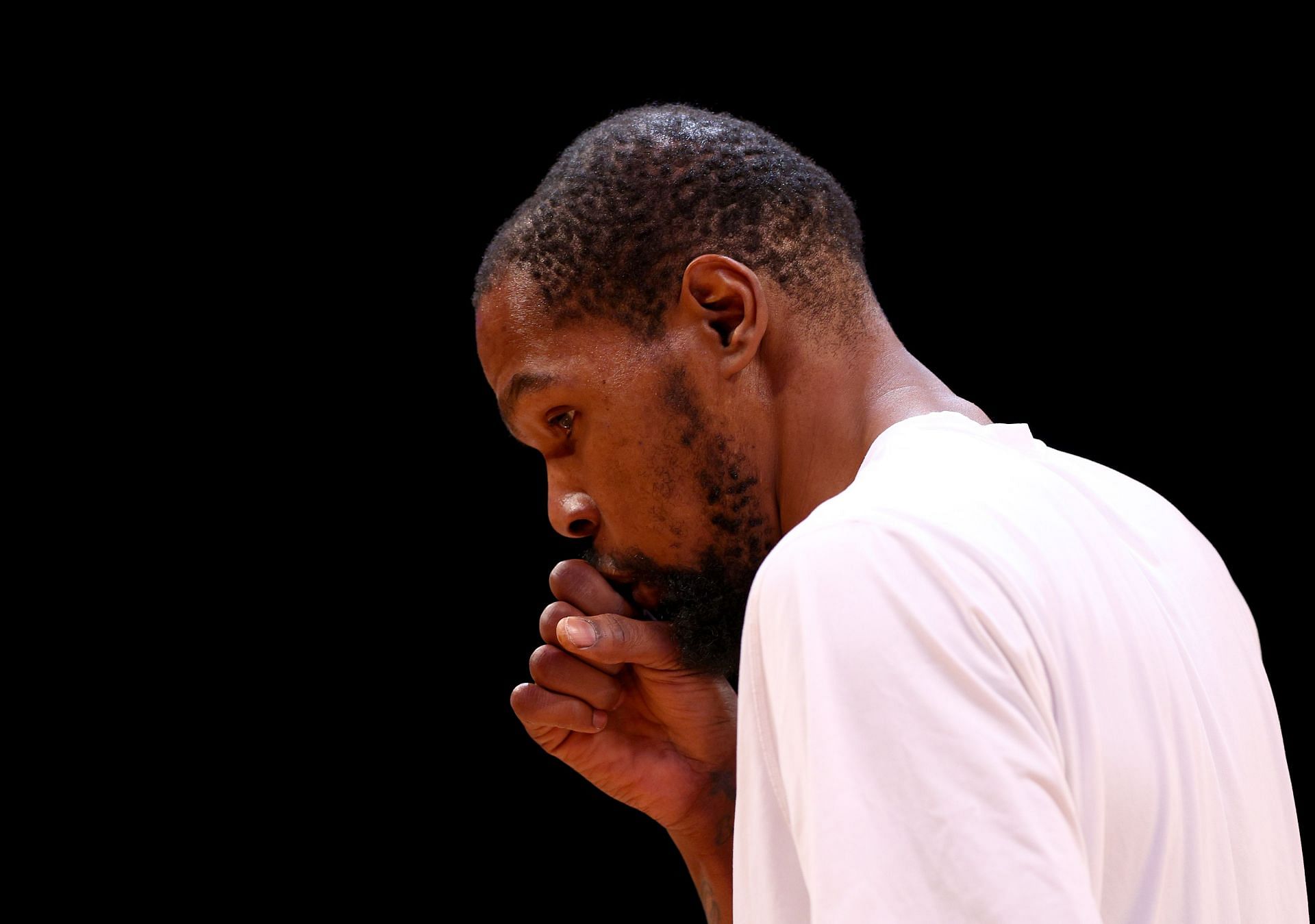Kevin Durant warms up ahead of a playoff game