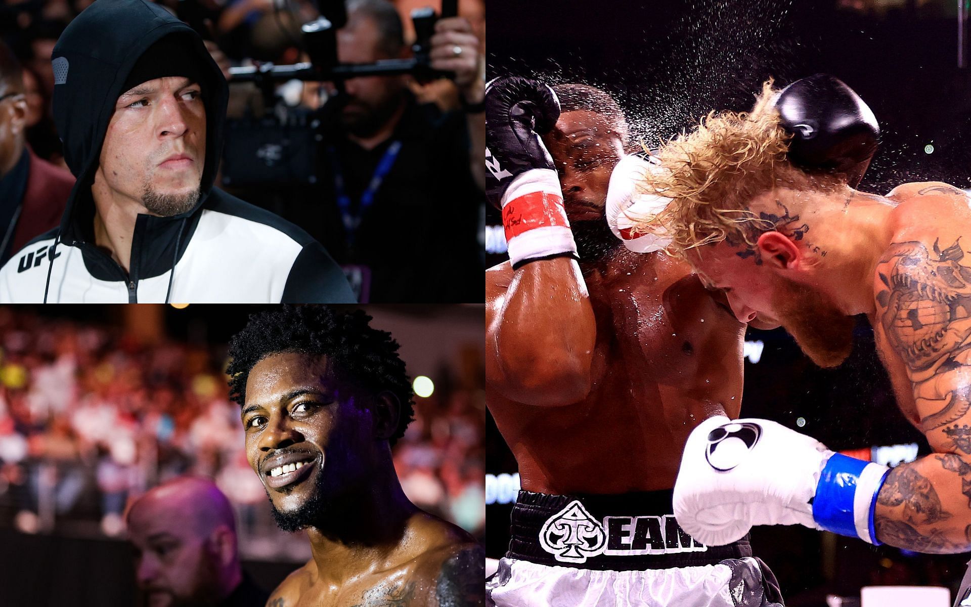 Nate Diaz (Top left), Kevin Holland (Bottom left), Jake Paul vs. Tyron Woodley (Right)