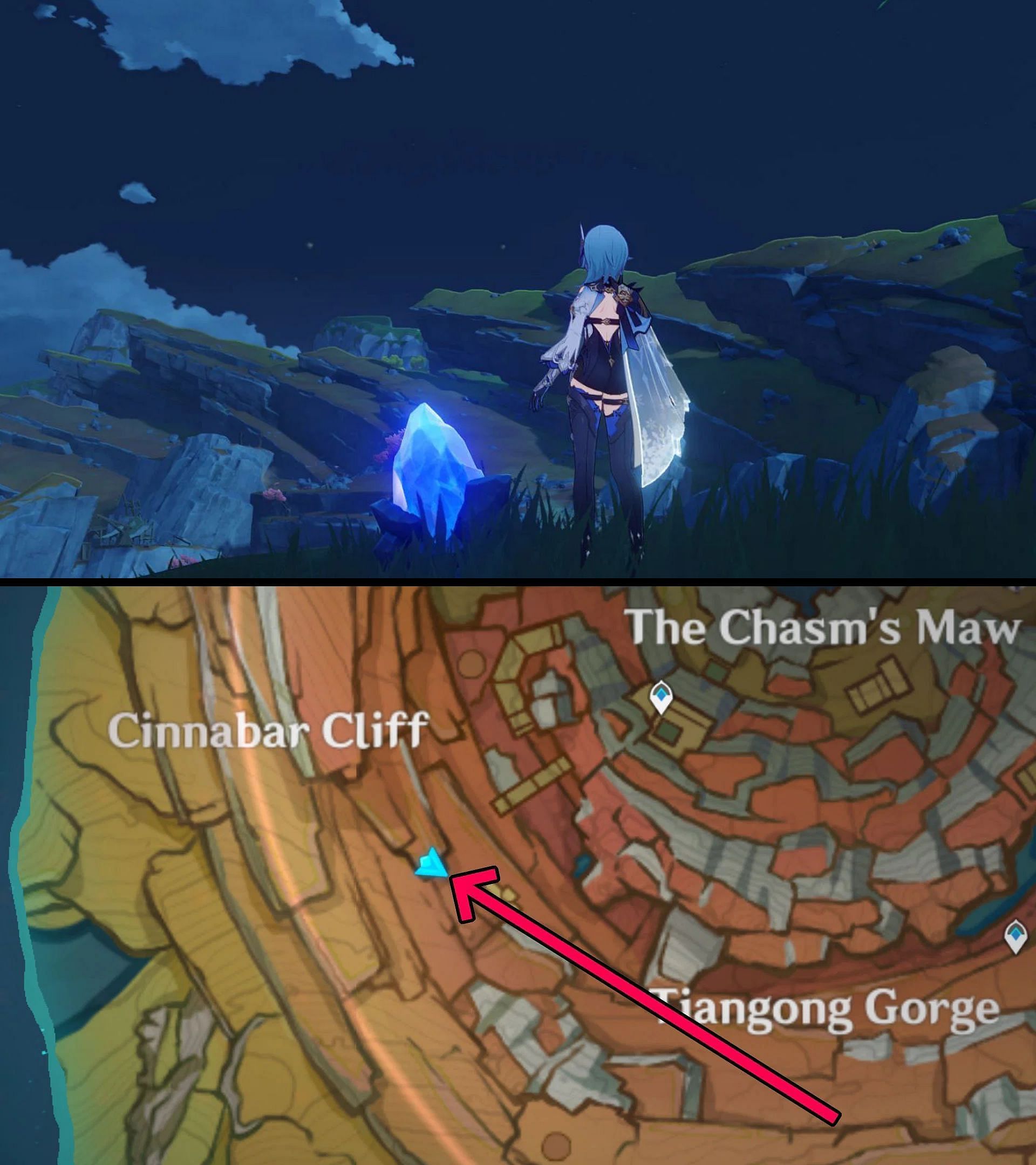 The sixth location, as it appears in the game and on the map (Image via HoYoverse)