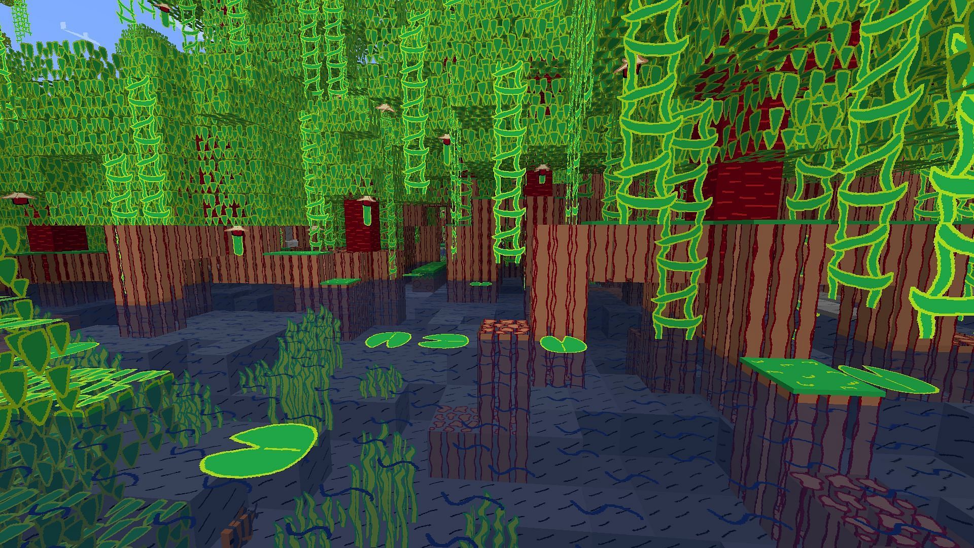 A mangrove swamp using the MS_Painted texture pack, updated to 1.19 (Image via Minecraft)