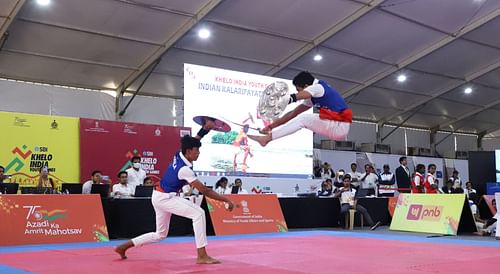 Kalaripayattu sword and shield event at the KIYG. (PC: Khelo India)