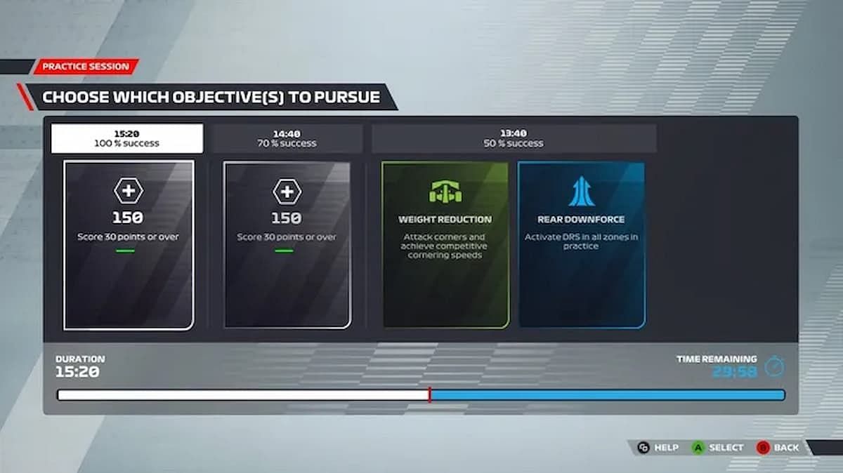 A look at simulated practice options (Image via Codemasters)