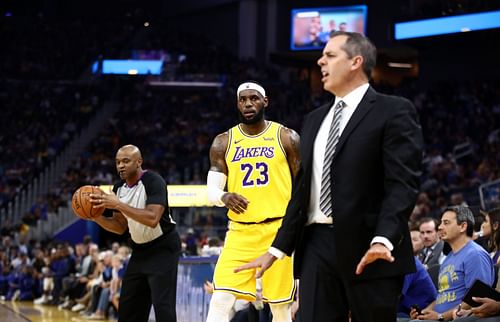 LeBron James with coach Frank Vogel of the LA Lakers in 2019